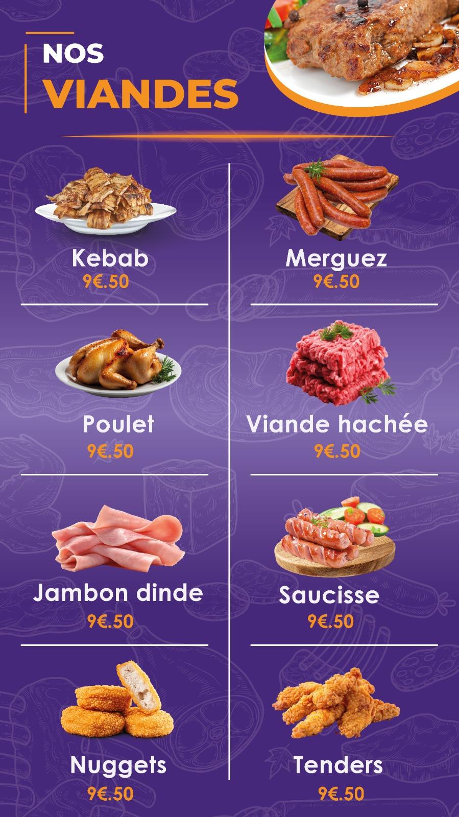 Menu viandes
