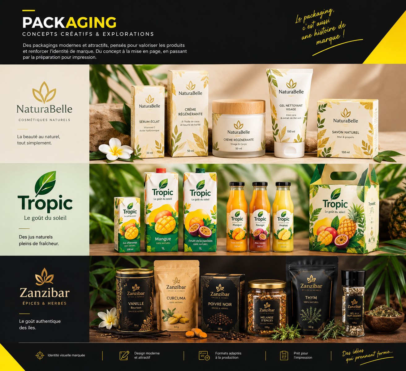 Sélection de concepts packaging : NaturaBelle, Tropic et Zanzibar